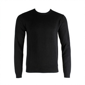 Pull en molleton 100% coton à col rond pour homme, couleur unie, coupe classique, noir, vêtements décontractés d'hiver - Product Image 1