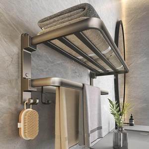 Toallero Doble Plegable de Pared, Estante de Almacenamiento de Esquina para Baño, Resistente a la Humedad y Duradero - Product Image 4