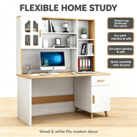 Bureau d'étude en bois moderne pour la maison, table d'écriture, bureau d'ordinateur avec bibliothèque, gain de place