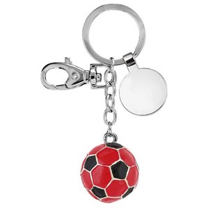 Portachiavi Personalizzato con Logo a Forma di Pallone da Calcio Rosso e Nero in Silicone e PVC Morbido per Uso Aziendale con Supporto in Metallo - Product Image 1