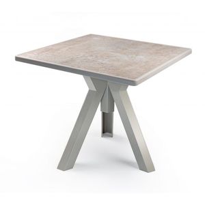Ometto 80x80 tavolo quadrato pieghevole esterno vera superficie in pietra colomba Grey polipropilene Base a tre gambe per uso cortile - Product Image 1
