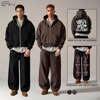 Ensemble de survêtement OEM personnalisé avec sweat à capuche zippé et pantalon de jogging, coupe ample, gris, streetwear, pour homme, fabricant