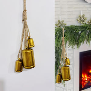 圣诞装饰铃铛，黄麻绳金属装饰牛铃，黄铜复古手工乡村风格装饰品 - Product Image 5