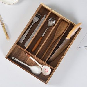 Solid Wood Divided Cutlery <b>Storage</b> <b>Box</b> Rectangular <b>Kitchen</b> Drawer Organizer Tableware Tray Space Saving - Product Image 2