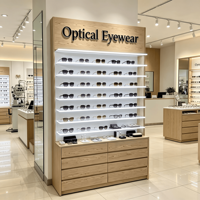 Présentoirs personnalisés pour lunettes de sport avec montures en bois, présentoirs à lunettes de soleil, meubles commerciaux pour lunettes connectées avec tiroirs et éclairage LED