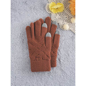 Guanti con motivo diagonale marrone - Product Image 1