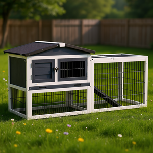 Conejera de 59 Pulgadas y 2 Niveles para Exteriores, de Madera Resistente, para Animales Pequeños, Color Gris - Product Image 2