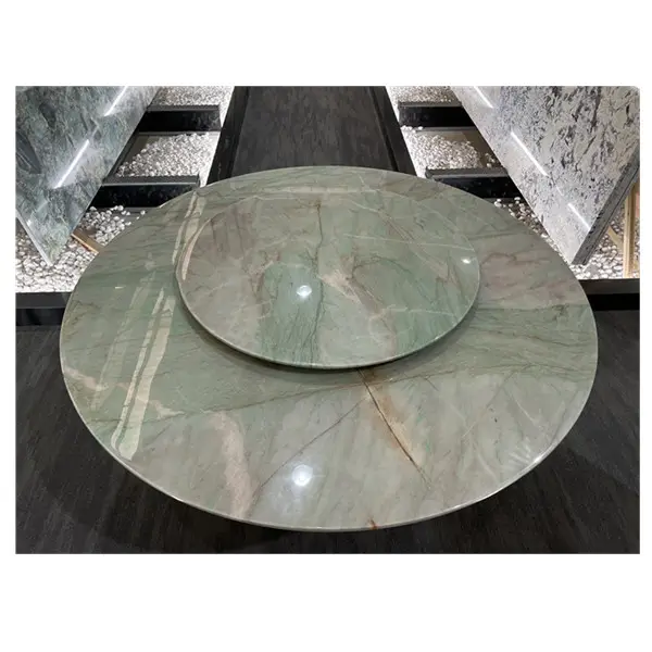 Lüks taş yeşil yuvarlak mermer yemek masası üst doğal mermer yemek masası seti
