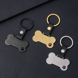 Porte-clés en cuir en forme d'os avec surface métallique brossée vierge pour personnalisation DIY (logo laser, impression UV, photo) en acier inoxydable - Product Image 3