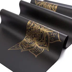 Tapis de yoga imprimé en caoutchouc naturel PU, couleur contrastante, antidérapant, estampage à chaud