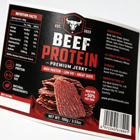 Etiquetas Adhesivas de Vinilo de Alta Calidad para Envasado de Alimentos, Color Negro y Rojo, con Impresión Nítida y Estampado en Caliente UV, para Bolsas de Carne Seca y Snacks