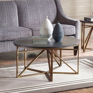 <b>Rustic</b> Coffee <b>Table</b> with Antique Bronze Metal Base and Distressed <b>Wood</b> Top Vintage Living Room Center <b>Table</b> with Durable Build - Product Image 1