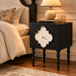 NKOL French Traditional Solid Ash Wood Nightstand with Mother-of-Pearl Inlay 1 Drawer Bedroom Furniture - Product Image 5
