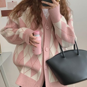 <span class=keywords><strong>Cardigan</strong></span> <span class=keywords><strong>rosa</strong></span> stile coreano per le donne 2024 autunno inverno maglione Plaid a maglia larga <span class=keywords><strong>donna</strong></span> monopetto a maniche lunghe maglieria - Product Image 2