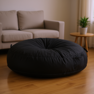 Black Round Bean Bag Chair 66-72 Inch Removable <b>Cover</b> High-Density Foam Filling Adult <b>Sofa</b> With Side Pocket - Product Image 2