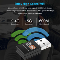 Clé USB WiFi 600 Mbps 2.4G 5G Adaptateur externe pour ordinateur portable PC et Android - En stock