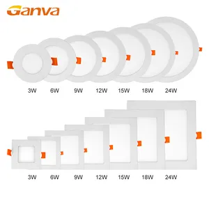 GANVA अल्ट्रा थिन एल्युमीनियम 3W 6W 9W 12W 15W 18W 24W पैनल लैंप सीलिंग रिकेस्ड LED पैनल लाइट