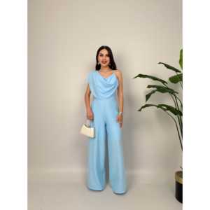 Mono amarillo de gasa para mujer 3033 Tulum, ropa de fiesta, pierna ancha, sin mangas, cuello en V, elegante, formal. - Product Image 2