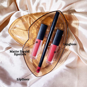 مجموعة شفاه بريق غير لامع مخصصة من العلامة التجارية الخاصة ، ملمع شفاه 3 في 1 أحمر شفاه 3 في 1 مع قلم شفاه ومجموعة ملمع شفاه وحزمة شفاه - Product Image 2