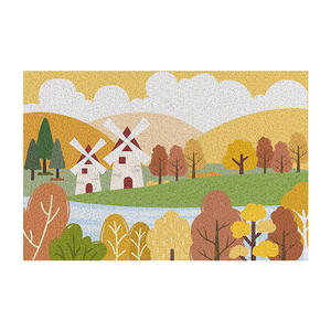 Paillasson rectangulaire d'intérieur moderne style ferme, motif vent d'automne sur les montagnes, en soie bouclée, pour entrée - Product Image 1