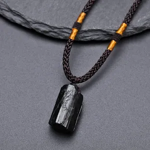 Fashion Crystal Gem Gem Specimen Healing Stone Black Tourmaline Stone Pendant Necklace