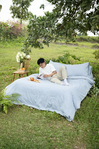 Literie en coton 100% pré-lavé style Gingham de qualité supérieure, couleur bleu ciel, taille personnalisée, douce, respirante, pour une utilisation polyvalente - Product Image 4