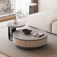 Table basse moderne minimaliste de luxe en pierre frittée écologique, aspect marbre, avec base en métal, pour salon