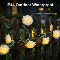 Simüle Beyaz Gül Yeşil Asma Dalı ışıklı Bakır Tel Güneş Enerjili Işık Zinciri Cadılar Bayramı IP44 Dış Mekan İç Mekan