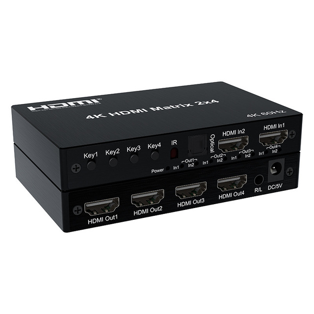 Avidio LIN-KS 2 4K@60Hz HDMI Matrix Switcher 2X4 ARC Remote Controlled 4 Matrix HDMI Video Switcher 3.5mm Stereo Audio Splitter