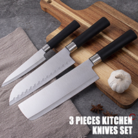 Ensemble de 3 couteaux de cuisine japonais écologiques, lames en acier inoxydable, manche en PP, comprenant un couteau Santoku, un couteau de chef et un couteau à sashimi