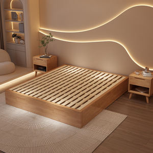 Letto a Muro Tatami Giapponese Moderno Minimalista in Legno Massello con Rivestimento in Tessuto Senza <span class=keywords><strong>Testiera</strong></span> - Product Image 1