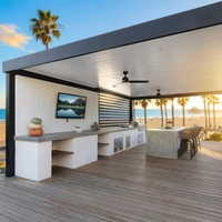 Pergola bioclimatique motorisée de luxe en aluminium, gazebo extérieur avec toit rétractable, pavillon de jardin imperméable à l'eau, à lames orientables