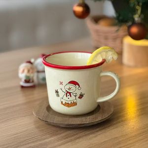 Modern Custom-Made Red Trim White Ceramic Christmas Coffee Mugs Santa Claus Patterned Eco-friendly Dishwasher Microwave Safe - Product Image 4