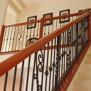 Outdoor Wrought Iron <strong>Hand</strong> <strong>Railings</strong> for Stairs with <strong>Wood</strong> - Product Image 1