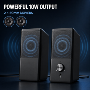 10W USB-A Type-C One Cable Wired Computer Speakers 2.0 Stereo Desktop PC Laptop Speakers with AUX Input and Volume Control - Product Image 4
