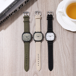 <span class=keywords><strong>Montre</strong></span> à quartz vintage à cadran carré, style sport, pour jeunes et étudiants, décontractée, bracelet en cuir, cadeau pour hommes et femmes - Product Image 2