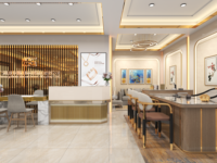 Aménagement intérieur de magasin de bijoux sur mesure, comptoir de présentation en verre avec cadre doré pour boutique de bijoux de luxe