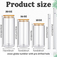 Gobelet en verre à double paroi pour sublimation, type globe à neige de Noël, 16oz, 12oz, 20oz, pré-percé, provenant de l'entrepôt chinois