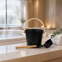 Ensemble de louche et pelle à eau en aluminium personnalisables avec logo, avec poignée en bambou, pour sauna, spa et accessoires nordiques