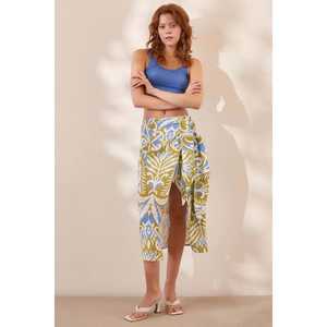 Jupe midi élégante imprimée à fente pour femme, taille régulière, en mousseline de viscose et polyester, motif bleu doux, jupe tendance - Product Image 5