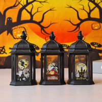 Lanterne LED d'Halloween en plastique, motif citrouille, sorcière, chauves-souris, maison hantée, veilleuse décorative pour table de fête