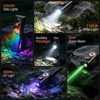 Lampes de poche portables avec faisceau vert 2mw, 1100 lumens, mini lampe torche rechargeable plate EDC pour la marche nocturne