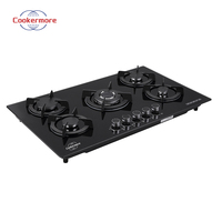 Table de cuisson à gaz encastrable CM502 à cinq brûleurs, allumage électronique, panneau en verre trempé, capuchon de brûleur en laiton, usage domestique, extérieur, camping-car, voiture, garage