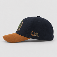 Casquette de baseball structurée en daim à 6 panneaux, style Western vintage, bicolore, avec logo brodé
