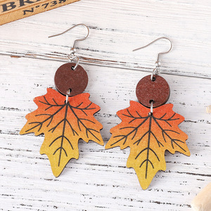 Pendientes de madera Gradación de Acción de Gracias Naranja Amarillo Arce Empalme Pendientes colgantes de doble cara para mujeres Uionen 1208 - Product Image 2