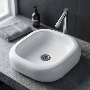 Lavabo de cerámica de diseñador blanco, mesa para baño, cocina, Hotel, porcelana, artículos sanitarios, lavabo, India - Product Image 1