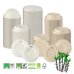 Bagazo de caña de azúcar para tazas calientes, tapas de viaje para café, cubierta de papel desechable para tazas, venta directa de fábrica