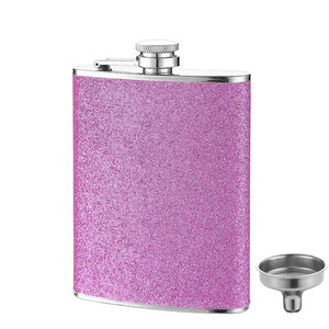 Fiaschetta in pelle rosa lucida ingrosso fiaschetta in acciaio inox 304 vino Whisky alcol Brandy Vodka Glitter PU <span class=keywords><strong>Hip</strong></span> fiaschetta - Product Image 2
