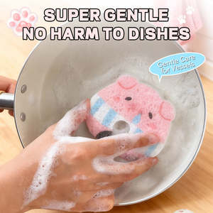 Esponja de pulpa de madera creativa <span class=keywords><strong>para</strong></span> cocina, paño de fregado mágico de dibujos animados <span class=keywords><strong>para</strong></span> lavar platos, cepillo quitamanchas <span class=keywords><strong>para</strong></span> ollas y cuencos. - Product Image 2