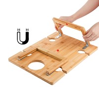 Table de pique-nique pliante en bambou, plateau de service portable pour le camping en plein air avec emplacements pour verres, table à vin pliable pour boissons et en-cas